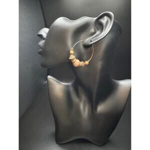 Vintage Brass Gold Beaded Hoop Earrings